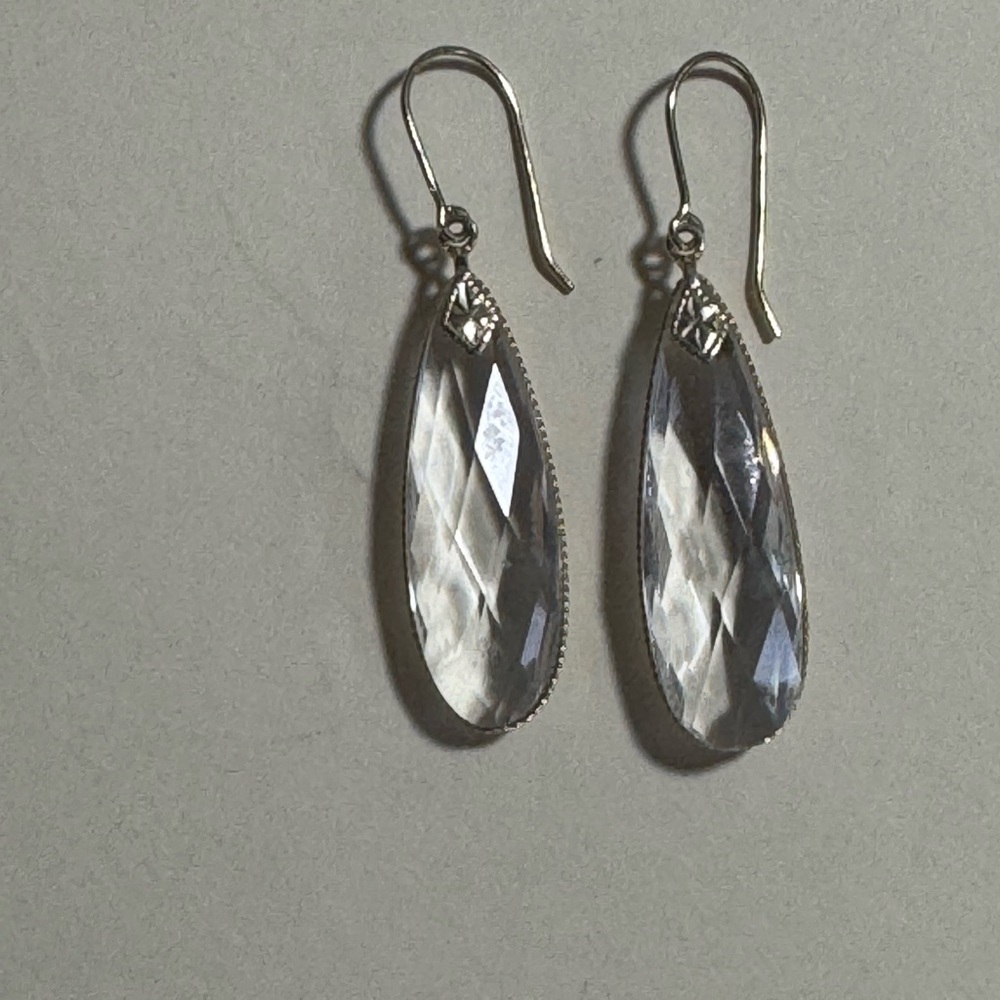 14k Rock Quartz Crystal Dangle Earrings